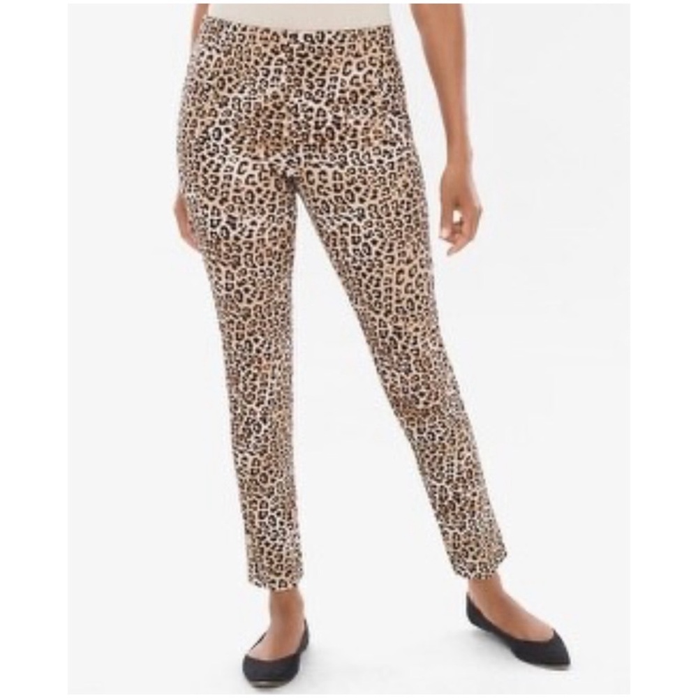 Chico’s Women’s Sz 4 Short Leopard Pull On Pants Slimming Animal Print Ankle